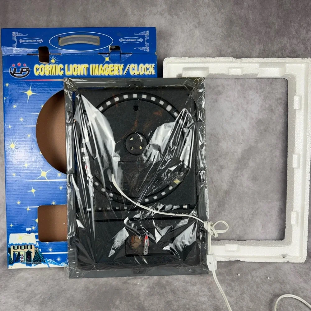 Vtg Cosmic Light Imagery Wall Clock American Eagle Flag Animated Waterfall NIB